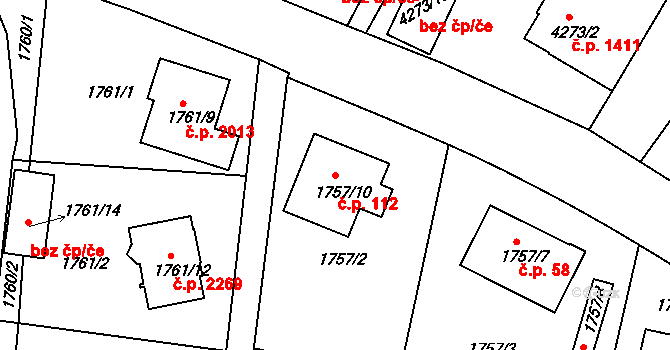 Boskovice 112 na parcele st. 1757/10 v KÚ Boskovice, Katastrální mapa