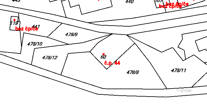 Příluka 44 na parcele st. 60 v KÚ Příluka, Katastrální mapa
