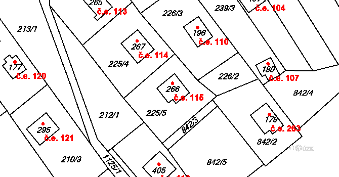 Chvalčov 115 na parcele st. 266 v KÚ Chvalčov, Katastrální mapa