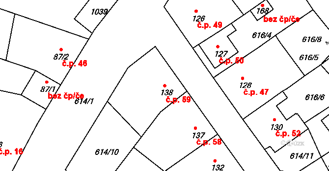 Milovice 59, Soběsuky na parcele st. 138 v KÚ Milovice, Katastrální mapa