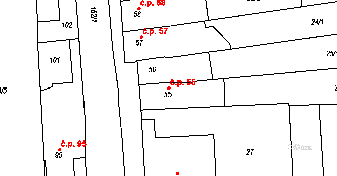 Lípy 55, Slatinice na parcele st. 55 v KÚ Lípy, Katastrální mapa