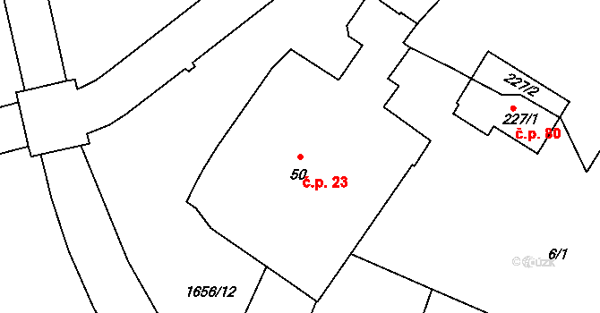Češnovice 23, Pištín na parcele st. 50 v KÚ Češnovice, Katastrální mapa