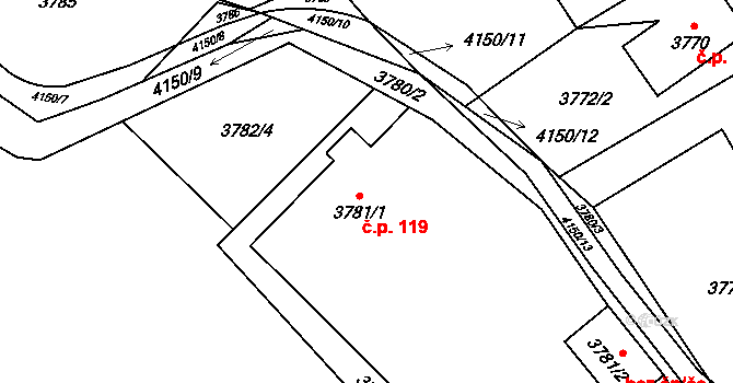 Podmoklice 119, Semily na parcele st. 3781/1 v KÚ Semily, Katastrální mapa