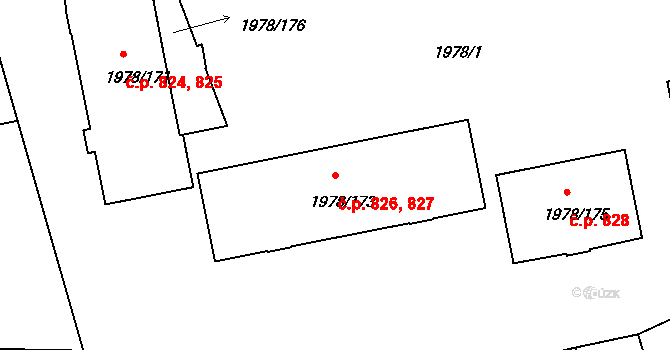 Bechyně 826,827 na parcele st. 1978/173 v KÚ Bechyně, Katastrální mapa