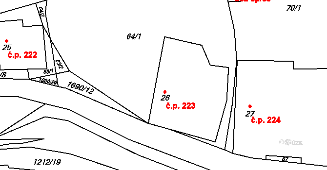 Městečko Trnávka 223 na parcele st. 26 v KÚ Stará Trnávka, Katastrální mapa