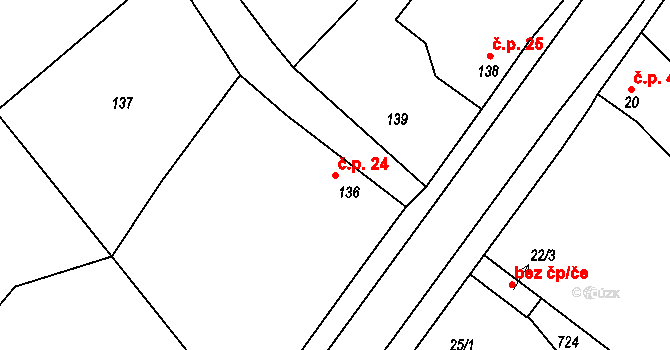 Doubrava 24, Kostomlátky na parcele st. 136 v KÚ Doubrava u Kostomlat nad Labem, Katastrální mapa