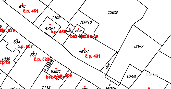 Kovářská 431 na parcele st. 451/1 v KÚ Kovářská, Katastrální mapa