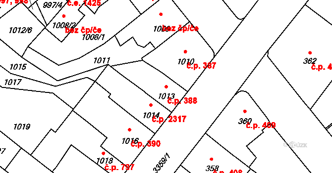 Pelhřimov 388 na parcele st. 1013 v KÚ Pelhřimov, Katastrální mapa