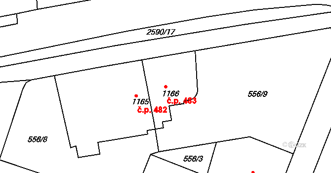 Nový Bydžov 483 na parcele st. 1166 v KÚ Nový Bydžov, Katastrální mapa