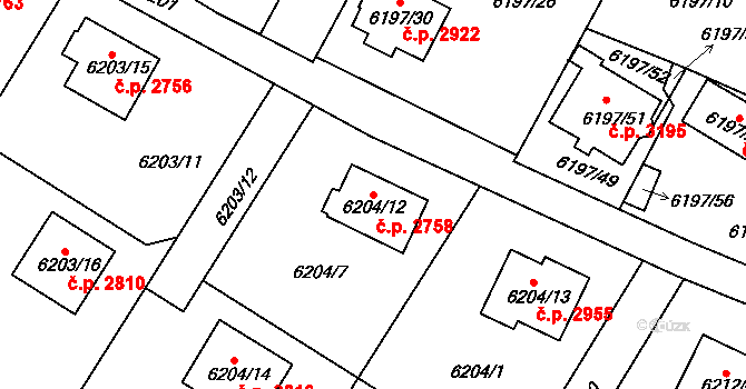 Frýdek 2758, Frýdek-Místek na parcele st. 6204/12 v KÚ Frýdek, Katastrální mapa