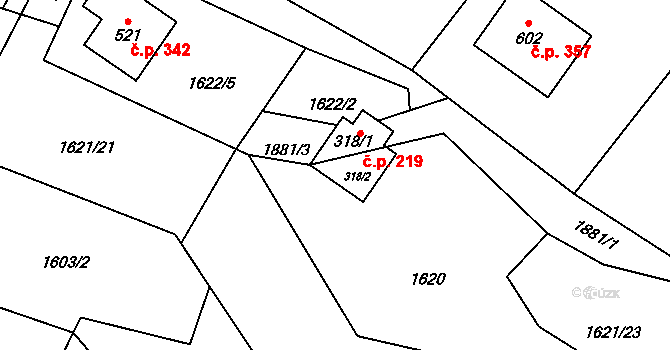 Milíkov 219 na parcele st. 318/1 v KÚ Milíkov u Jablunkova, Katastrální mapa