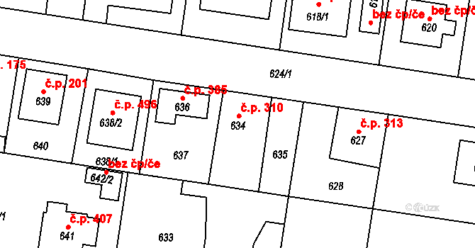 Kolovraty 310, Praha na parcele st. 634 v KÚ Kolovraty, Katastrální mapa