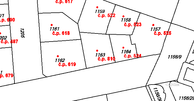 Žižkov 810, Praha na parcele st. 1163 v KÚ Žižkov, Katastrální mapa
