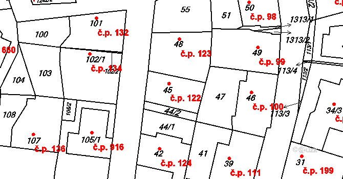 Nebušice 122, Praha na parcele st. 45 v KÚ Nebušice, Katastrální mapa