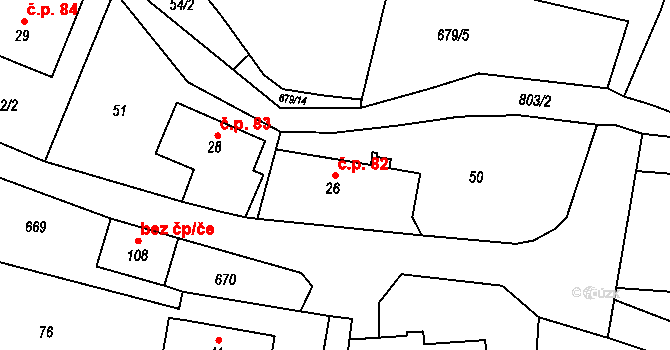 Horní Vlčkovice 82, Vlčkovice v Podkrkonoší na parcele st. 26 v KÚ Horní Vlčkovice, Katastrální mapa