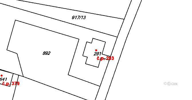 Rumburk 3-Dolní Křečany 283, Rumburk na parcele st. 291 v KÚ Dolní Křečany, Katastrální mapa