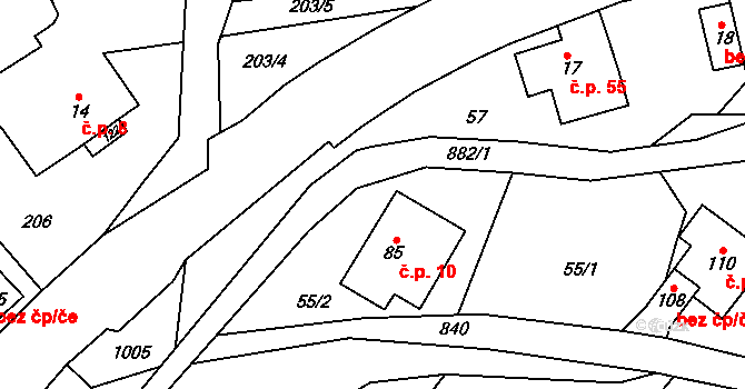 Lhota 10, Trutnov na parcele st. 85 v KÚ Lhota u Trutnova, Katastrální mapa