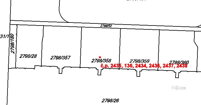 Strašnice 136,2434,2435,2436,2, Praha na parcele st. 2798/358 v KÚ Strašnice, Katastrální mapa