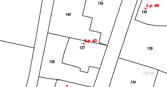 Narysov 43 na parcele st. 137 v KÚ Narysov, Katastrální mapa