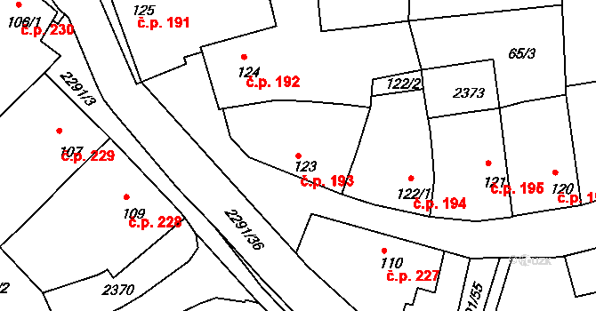 Rožmitál pod Třemšínem 193 na parcele st. 123 v KÚ Rožmitál pod Třemšínem, Katastrální mapa