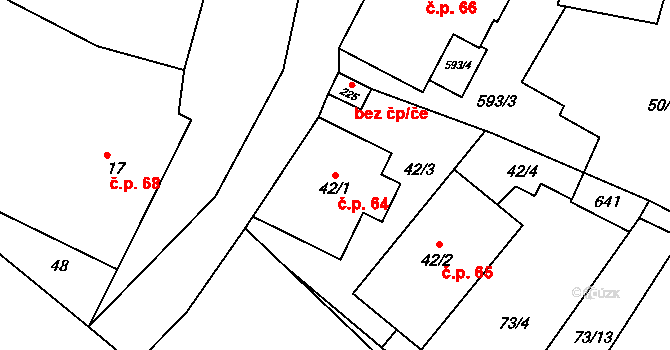 Horní Maršov 64 na parcele st. 42/1 v KÚ Horní Maršov, Katastrální mapa