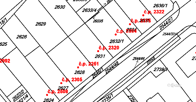 Chomutov 2320 na parcele st. 2631 v KÚ Chomutov II, Katastrální mapa