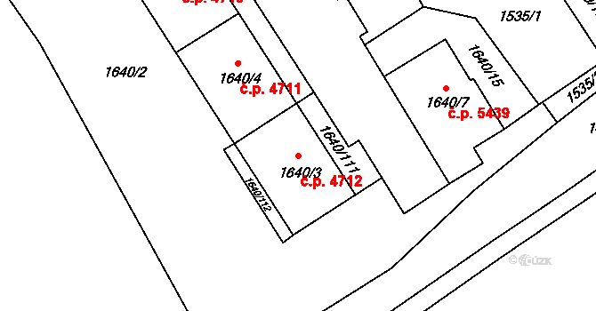 Chomutov 4712 na parcele st. 1640/3 v KÚ Chomutov I, Katastrální mapa