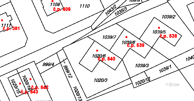 Liberec XI-Růžodol I 540, Liberec na parcele st. 1020/6 v KÚ Růžodol I, Katastrální mapa