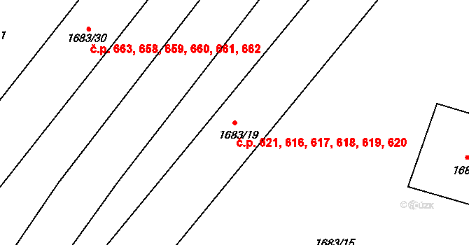 Teplické Předměstí 616,617,618,619,620,, Bílina na parcele st. 1683/19 v KÚ Bílina, Katastrální mapa