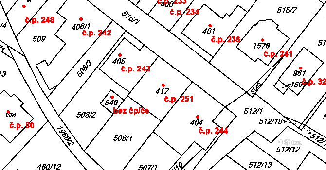 Rokytnice 251, Vsetín na parcele st. 417 v KÚ Rokytnice u Vsetína, Katastrální mapa