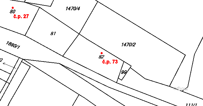 Tetčiněves 73, Úštěk na parcele st. 82 v KÚ Tetčiněves, Katastrální mapa