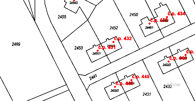 Prostřední Suchá 431, Havířov na parcele st. 2451/1 v KÚ Prostřední Suchá, Katastrální mapa