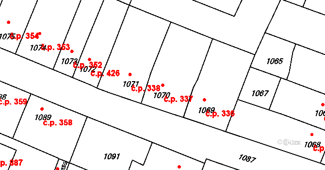 Pečky 337 na parcele st. 1070 v KÚ Pečky, Katastrální mapa