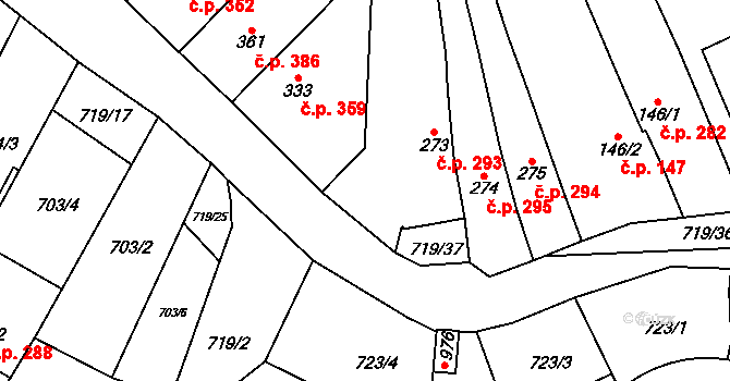 Bílovice nad Svitavou 293 na parcele st. 273 v KÚ Bílovice nad Svitavou, Katastrální mapa