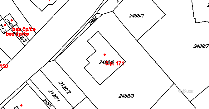 Černovice 171 na parcele st. 2488/8 v KÚ Černovice u Chomutova, Katastrální mapa