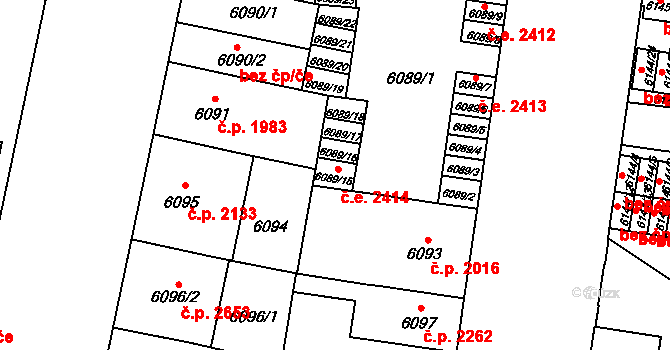 Jižní Předměstí 2414, Plzeň na parcele st. 6089/15 v KÚ Plzeň, Katastrální mapa
