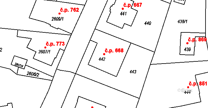 Šluknov 668 na parcele st. 442 v KÚ Šluknov, Katastrální mapa