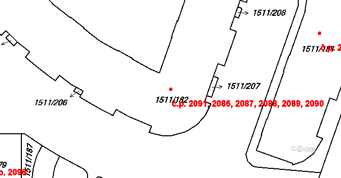 Bolevec 2086,2087,2088,2089,, Plzeň na parcele st. 1511/182 v KÚ Bolevec, Katastrální mapa