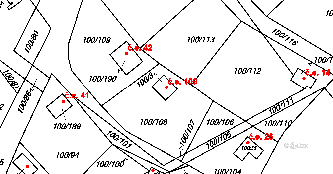 Střížovice 109, Chlumec na parcele st. 100/3 v KÚ Střížovice u Ústí nad Labem, Katastrální mapa
