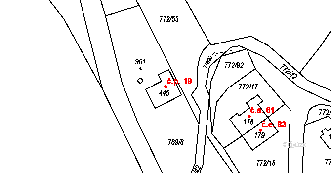 Lužný 19, Perštejn na parcele st. 445 v KÚ Černýš, Katastrální mapa