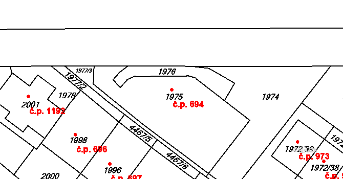 Jemnice 694 na parcele st. 1975 v KÚ Jemnice, Katastrální mapa