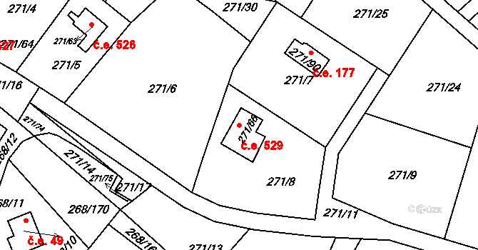 Tušimice 529, Kadaň na parcele st. 271/66 v KÚ Tušimice, Katastrální mapa