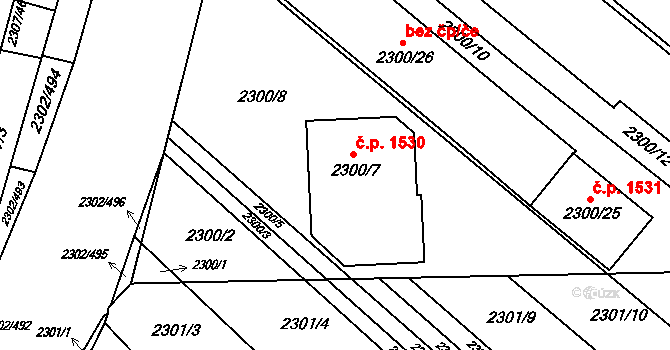 Hluk 1530 na parcele st. 2300/7 v KÚ Hluk, Katastrální mapa