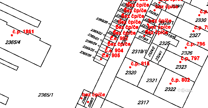 Předměstí 904, Litoměřice na parcele st. 2365/25 v KÚ Litoměřice, Katastrální mapa
