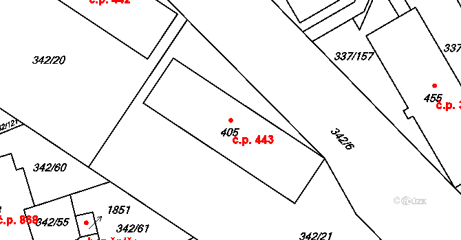 Heřmanice 443, Ostrava na parcele st. 405 v KÚ Heřmanice, Katastrální mapa