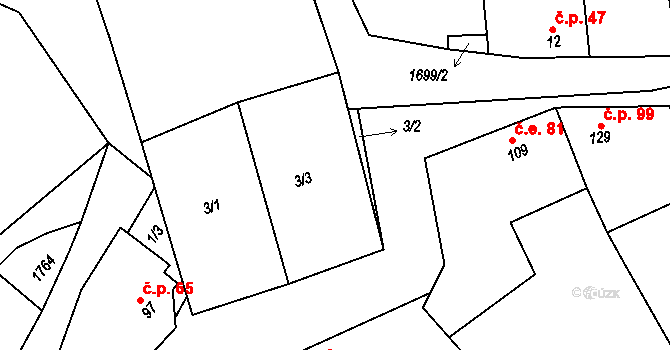 Stradonice 17, Peruc na parcele st. 3/1 v KÚ Stradonice u Pátku, Katastrální mapa