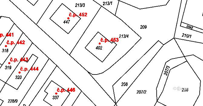 Český Herálec 453, Herálec na parcele st. 402 v KÚ Český Herálec, Katastrální mapa