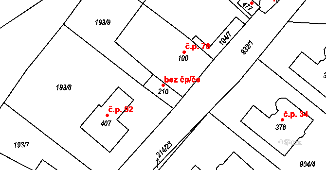 Most 38004402 na parcele st. 210 v KÚ Vtelno, Katastrální mapa