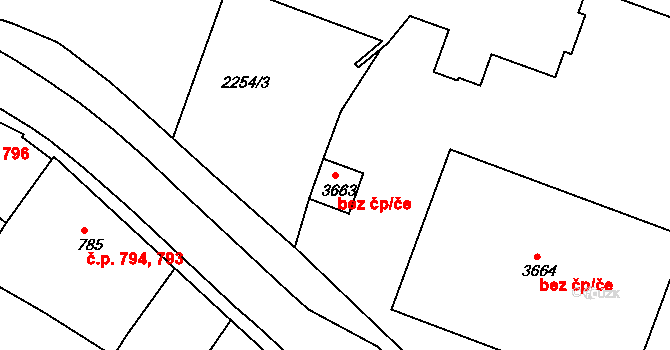 Rakovník 38606402 na parcele st. 3663 v KÚ Rakovník, Katastrální mapa