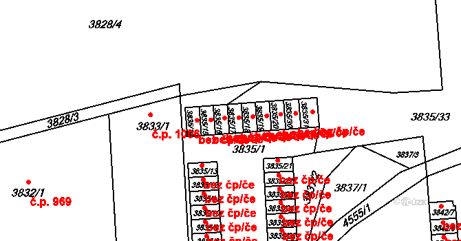 Teplice 39144402 na parcele st. 3835/17 v KÚ Teplice, Katastrální mapa
